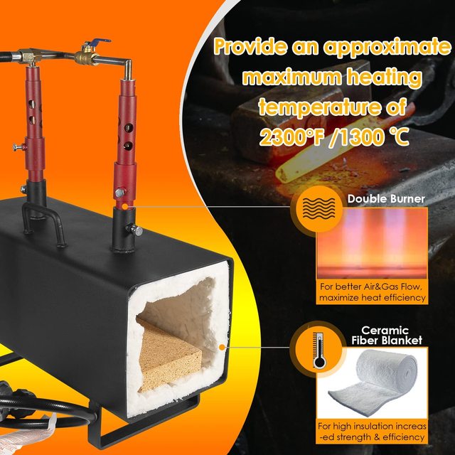 Propane Gas Forge Double Burner Blacksmithing Forge Large Capacity Square  Propane Burner Forge for Farrier Knife